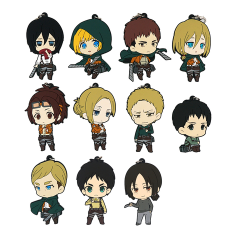 Porte-clés en caoutchouc en personnages du dessin animé Attaque sur Titan,figurines de Smith, Erwin, Eren, Levi, Krista, Lenz, Rivaille, Armin et Sasha, ► Photo 1/2