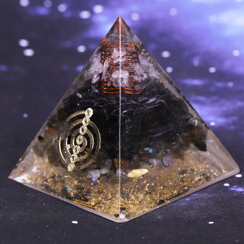 Pyramide d'orgonite noire Muladhara Chakra obsidienne cristal naturel Labradorite repousser les mauvais esprits pyramide décoration ► Photo 1/6