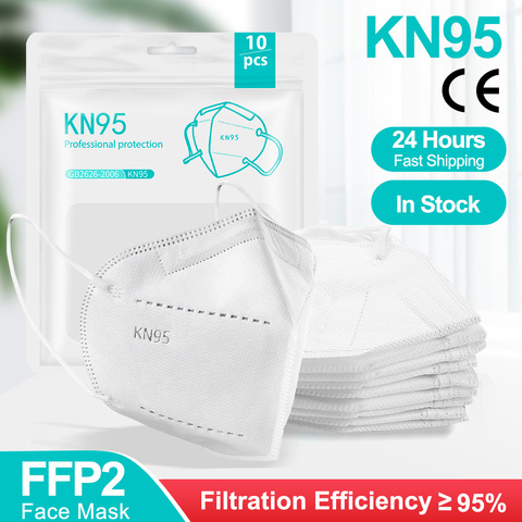 100 pièces KN95 masque CE FFP2 masques faciaux 5 couches filtre protection soins de santé masques 95% respirateur bouche Mascarillas ► Photo 1/6