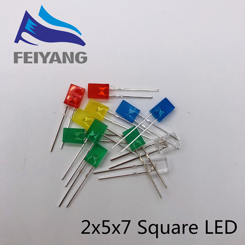 100 pièces 2X5X7 carré LED 257 rouge diode électroluminescente blanc jaune rouge vert bleu kit de bricolage électronique diffusé ► Photo 1/6