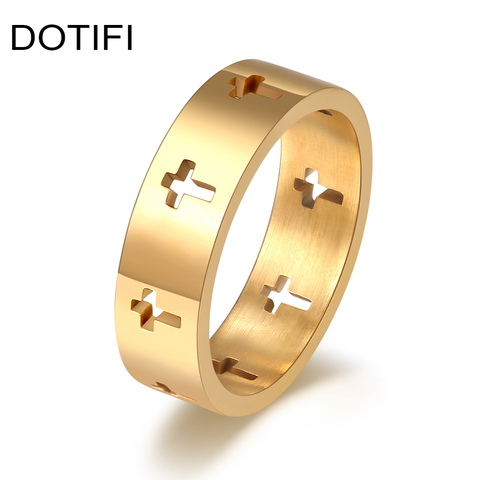 DOTIFI-bague pour femmes, croix creuse en acier inoxydable, couleur or et argent, bijoux cadeau R345 ► Photo 1/6