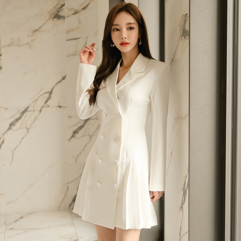 BGTEEVER élégant col cranté femmes costume court robe Double boutonnage manches longues taille haute Mini robe femme 2022 printemps ► Photo 1/6