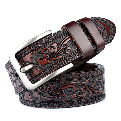 Ceinture en cuir véritable pour hommes, modèle sculpté, boucle à ardillon, en peau de vache Pure, Vintage, Punk, mode de luxe, haute qualité ► Photo 1/6