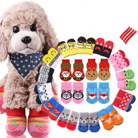 Chaussettes antidérapantes pour animaux domestiques, ensemble de 4 pièces pour chiots et chiens, adorable chaussettes à la mode pour chiens et chats, jouets pour chiens ► Photo 1/6