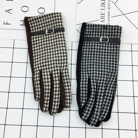 Gants pied-de-poule classiques pour femmes, avec boucle en cuir, en laine et cachemire, chauds, Points de conduite, automne et hiver, nouvelle collection ► Photo 1/6