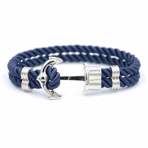 2022 nouveaux hommes style punk bleu marine nylon ancre bracelet et laiton ancre couple cadeau ► Photo 1/6