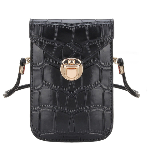 Mini sacs à main en cuir de Crocodile pour femmes, pochette pour téléphone portable, pochette à rabat noir ► Photo 1/6