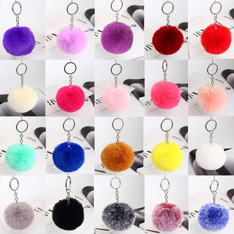 20 couleurs moelleux fourrure Pom porte-clés jouets doux Faux Rex lapin fourrure boule voiture porte-clés pompon porte-clés cadeau pour bébé enfants ► Photo 1/6