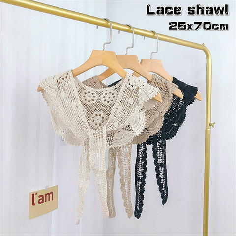 Tendance bricolage main Crochet fil femme coton dentelle châle faux col Triangle écharpe Shopping cyclisme plage Golf loisirs décoration ► Photo 1/3