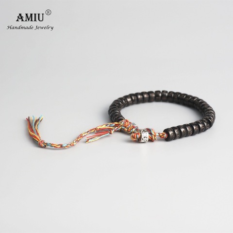 AMIU – bracelet en fil de coton tressé bouddhiste pour hommes, nœuds porte-bonheur, perles en coquille de noix de coco naturelle sculptées à la main ► Photo 1/5