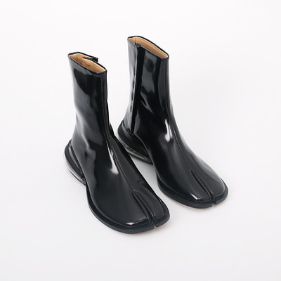 Bottines courtes à talons épais pour femmes, bottines de luxe, en cuir verni noir, bout carré, collection 2022 ► Photo 1/6