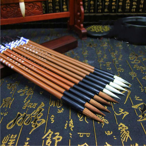 6pc traditionnel chinois écriture pinceaux nuages blancs bambou loup cheveux écriture brosse calligraphie peinture pratique art fournitures ► Photo 1/6