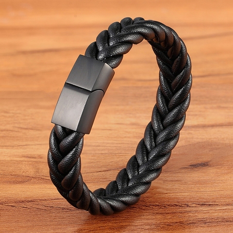 Bracelet en cuir et en acier inoxydable, multicolore, pour homme, 6 options, de style classique, cadeau de nouvel an, boucle magnétique, taille à créer soi-même, logo personnalisé, vente ► Photo 1/6