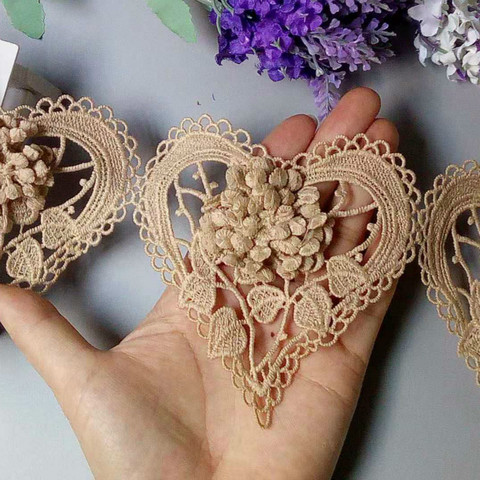 Robe de mariée en coton brodée or 1 cour | Bordure en coton cœur 3D fleur, ruban en dentelle brodé à la main, Patchwork, fournitures de couture artisanales ► Photo 1/5