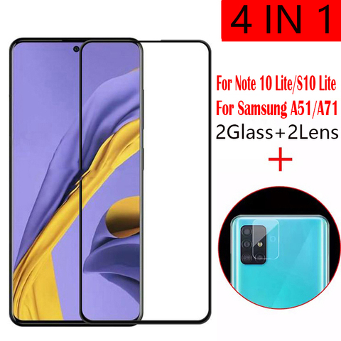 Caméra 3-en-1 + verre trempé pour Samsung Galaxy A51 A71 verre protecteur d'écran sur Samsung Note 10 S10 Lite verre de protection ► Photo 1/6