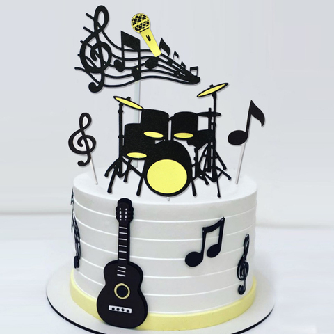 Décorations de gâteau pour décoration de gâteau, 8 pièces, Notes musicales mignonnes, guitare, Instruments de musique, Festival, Cupcake, pour mariage, fête d'anniversaire ► Photo 1/6