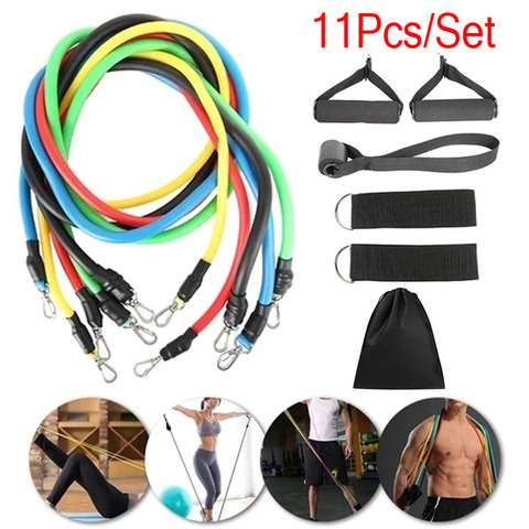 11 pièces/ensemble Fitness Latex résistance bandes ensemble Fitness bandes de caoutchouc entraînement exercice Yoga tirer corde équipement de gymnastique bandes élastiques ► Photo 1/6