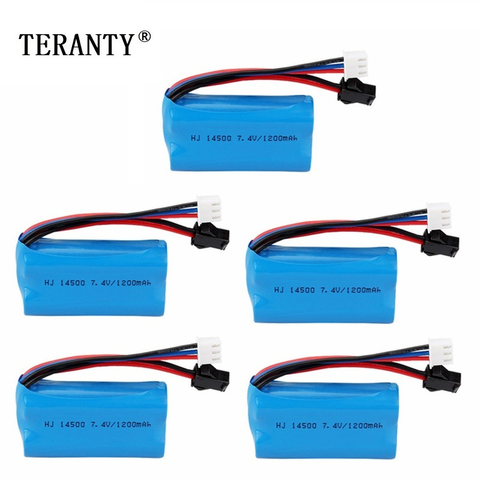 Lot de 5 batteries Li-ion 7.4V 1200mAh 14500 SM pour jouets électriques, pistolet à balles à eau, jouets, véhicules, jouet RC Rechargeable 7.4V ► Photo 1/4