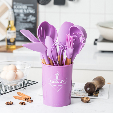 Ensemble d'ustensiles de cuisine en Silicone résistant à la chaleur ustensiles de cuisine antiadhésifs outils de cuisson avec boîte de rangement outils de cuisine ► Photo 1/6