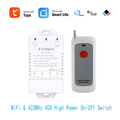 433Mhz 40A TUYA Smart Life APP WIFI 1Gang 4000watts AC90-250V dernière version contrôle haute puissance climatiseurs, pompes, eau ► Photo 1/6