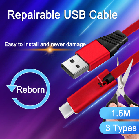 Câble Micro USB réparable renaître câble de Type C fil de Charge ligne de Charge de téléphone portable renouvelable pour Samsung S9 10 11 Note 8 9 Mi ► Photo 1/6