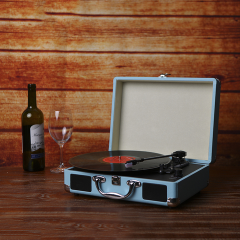 Vintage 3 vitesses classique phonographe Gramophone tourne-disque Playrer lecteur de musique avec haut-parleurs stéréo en cuir PU boîte en bois prise ue ► Photo 1/6