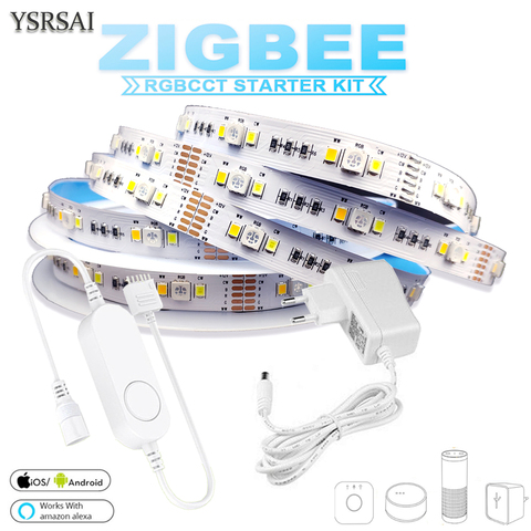 Zigbee RGBCW mini contrôleur 1-5M DC12V 5050 RGB + CCT 90led s/m LED Kit d'alimentation pour ZIGBEE 3.0 HUB hu-e Echo Plus APP ► Photo 1/6