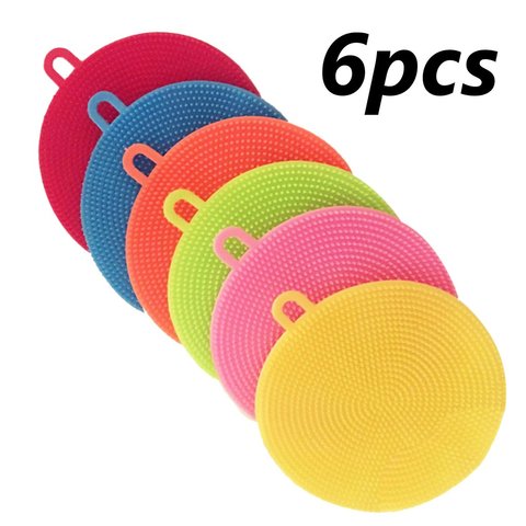 6 pièces Silicone brosses de nettoyage doux Silicone tampon à récurer lavage éponge plat bol Pot nettoyant outil de lavage accessoires de cuisine ► Photo 1/6