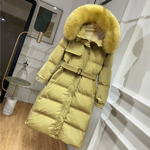 Veste d'hiver en duvet de canard blanc pour femme, grand col en fourrure naturelle, manteau épais et chaud à capuche, parka de neige, nouvelle collection 2022 ► Photo 1/6