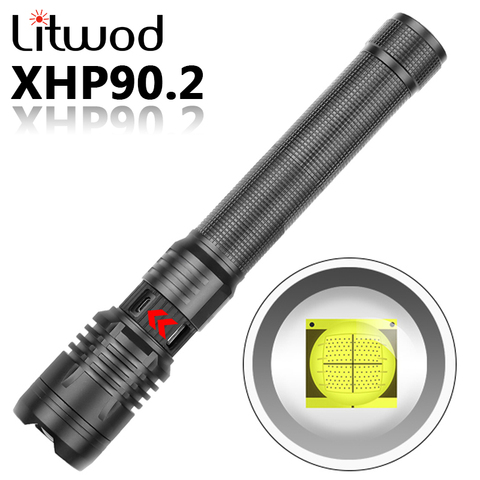 Xhp90.2 lampe de poche LED de haute qualité USB Rechargeable 18650 26650 batterie torche Zoomable en alliage d'aluminium lanterne pour Camping ► Photo 1/6