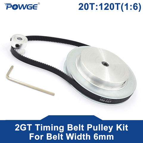 POWGE 2M/2GT 20Teeth 120Teeth Synchronous Timing Pulley bore 5mm-25mm 20T:120T 1:6 Speed Ratio for 350-2GT Belt width 6/9mm Kit ► Photo 1/6