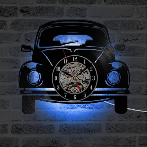 Horloge de mur LED de forme de voiture Design moderne 3D horloges suspendues décoratives avec 7 couleurs LED éclairage montre murale décor à la maison silencieux ► Photo 1/6