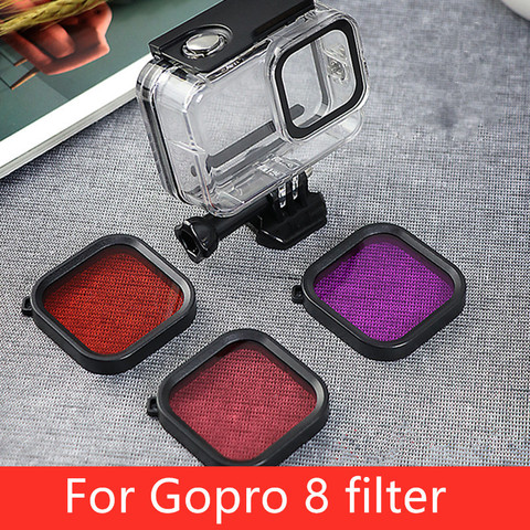 Étui étanche pour caméra de sport GoPro Hero 8, objectif de filtre 45mm, rouge, rose, violet ► Photo 1/6