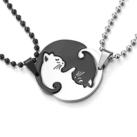 Collier de Couple en forme de cœur, mignon, pendentif chat de dessin animé, couleur Simple, Animal noir, bijoux cadeaux pour filles et garçons, vente en gros ► Photo 1/6