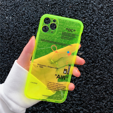 Ins Fluorescence Sport Marque étiquette Blanche pour iPhone 11 Pro X XS MAX XR 7 8 6 Plus Clair Mignon Couverture En Silicone Souple Coque ► Photo 1/6