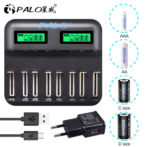 USB 8 emplacements pour AA AAA 2A 3A Sc C D taille batterie rechargeable écran LCD Usb chargeur de batterie intelligent rapide pour 1.2V Ni-Mh ni-cd ► Photo 1/5