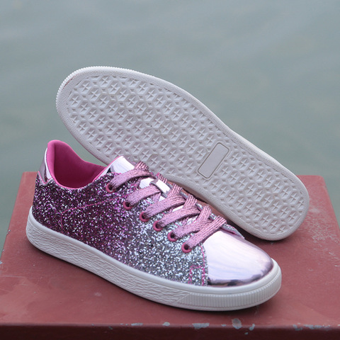 Femmes vulcaniser chaussures baskets Bling chaussures fille paillettes décontracté femme respirant à lacets en plein air Sport chaussures Zapatos De Mujer yu ► Photo 1/6