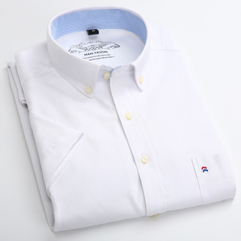 Chemise Oxford à manches courtes pour hommes, décontractée, unie, facile à entretenir, simple, loisirs, confortable, coupe régulière, été ► Photo 1/6