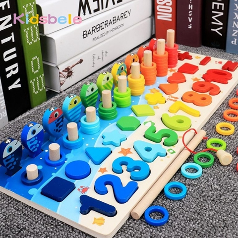 Coffret de mathématiques Montessori avec blocs en bois pour enfant, jouets éducatifs pour les tout-petits, apprentissage des chiffres, formes, initiation au calcul, jeu de pêche magnétique, boîte de tri, puzzle ► Photo 1/6