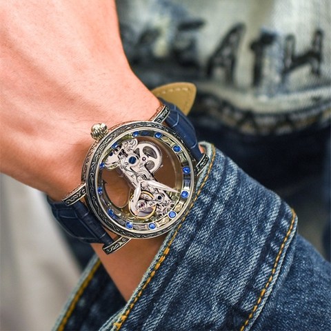 Montre à fond Transparent Double face pour homme, accessoire créatif, mécanique, automatique, étanche, lumineuse, pour étudiant ► Photo 1/6