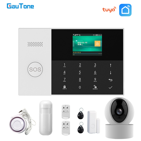 GauTone – kit système d'alarme de sécurité domestique intelligent, wi-fi PG-105, GSM, 433MHz, RFID, détecteur de mouvement PIR, avec caméra IP, contrôle via application ► Photo 1/6