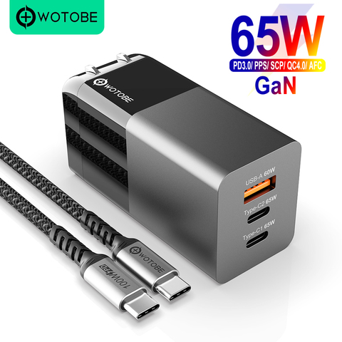 Adaptateur secteur mural GaN USB C 65W, 3 ports PD 65W PPS QC4 45W SCP, pour ordinateurs portables, MacBook, iPhone, Samsung, XIAOMI, dell, hp, Lenovo ► Photo 1/6