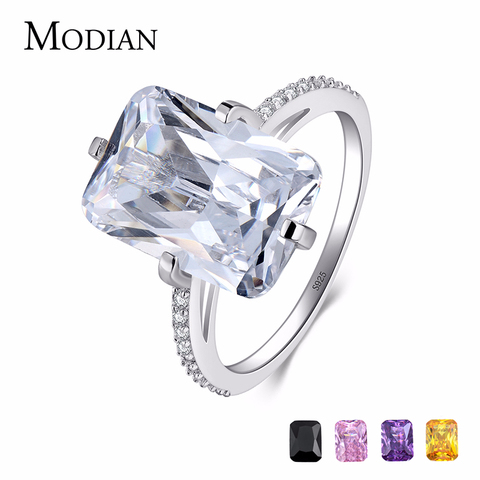 Modian 100% 925 Sterling Argent Rectangle 5A Zircon Clair Brillant Anneau De Mariage de Fiançailles Doigt Bijoux Pour Femmes Anneaux De Mode ► Photo 1/6