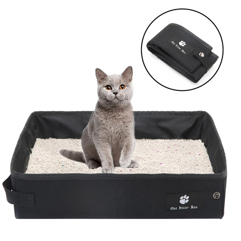 Litière Portable pliable pour chat, bac en tissu Oxford, anti-éclaboussures pour animaux de compagnie, bac à litière Portable pour voyage et voiture en plein air ► Photo 1/6