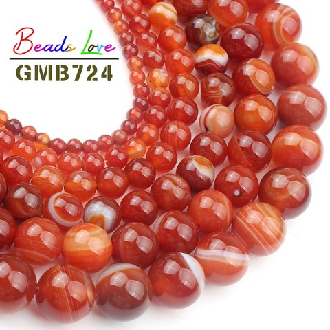 Perles rondes en Agates rayées Orange foncé, pierre naturelle, pour la fabrication de bijoux, Bracelet et collier, vente en gros, 4 6 8 10 12mm, 15 pouces ► Photo 1/6