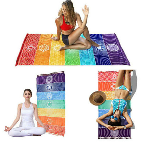 Tapis de Yoga pour femmes, couverture de Mandala indien, 7 chakras, tapisserie à rayures arc-en-ciel, pour voyage, tapis de plage ► Photo 1/6