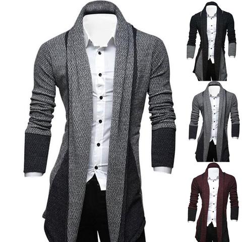 Manteau Long à manches longues pour hommes, couleur bloc, Patchwork tricoté, ample, grande taille, Cardigan ► Photo 1/6