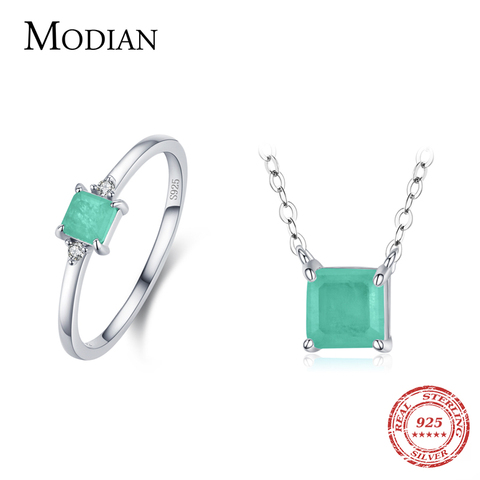 Modian 925 en argent Sterling classique bague carrée mode émeraude coupe Tourmaline collier pour les femmes luxe Fine bijoux ensembles ► Photo 1/5