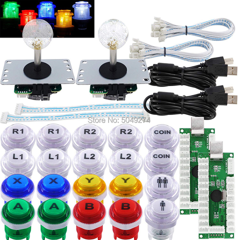 Nouveau bricolage arcade kit joystick d'arcade avec 5pin copie sanwa joystick 20 pièces LED 30mm bouton pièce 1P 2P USB zéro retard encodeur ► Photo 1/6