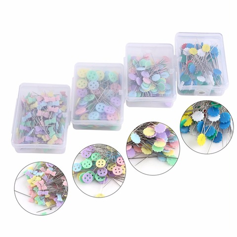 100 Pcs/lot accessoires de couture Patchwork broches fleur/nœud papillon/bouton broche couture avec boîte outil de couture aiguille Arts bricolage artisanat ► Photo 1/6